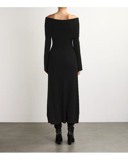 Maje Black Off-The-Shoulder Knitted Maxi Dress