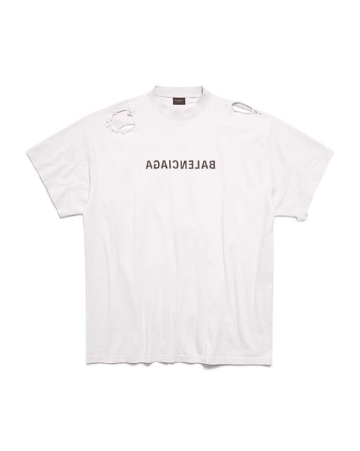 Balenciaga White Oversized Distressed Logo T-shirt