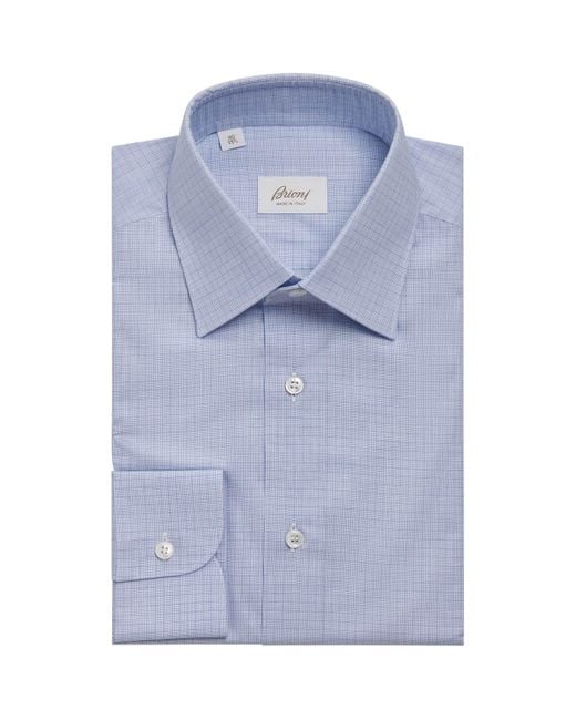 Brioni Blue Cotton Check Shirt for men
