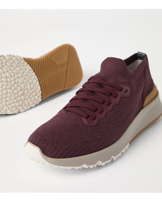Brunello Cucinelli Brown Cotton Knitted Sneakers for men