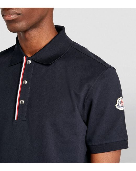 Moncler Blue Cotton Press-stud Polo Shirt for men