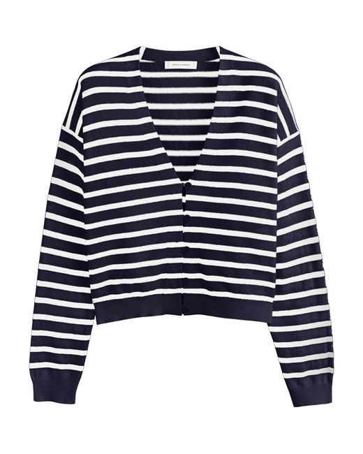Chinti & Parker Blue Cotton-linen Striped Breton Cardigan