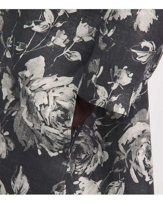 Eskandar Gray Linen Floral Scoop-Neck Midi Dress