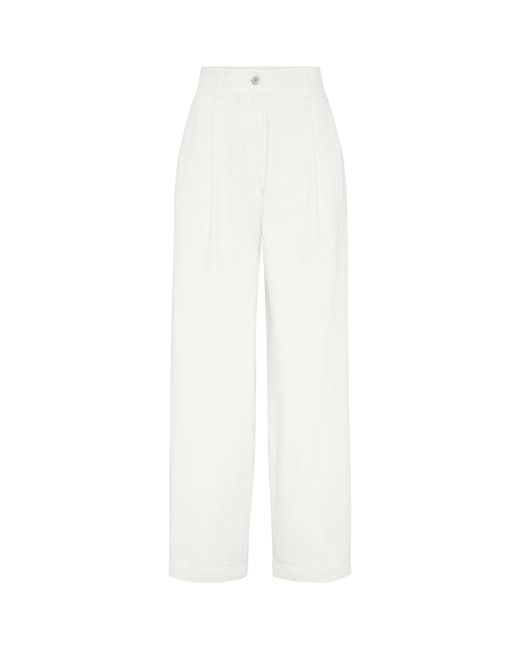 Brunello Cucinelli White Pleated Wide-leg Jeans