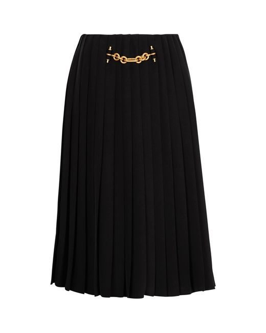 Balmain Black Chain-Detail Pleated Midi Skirt