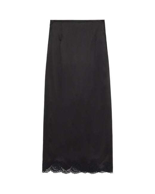 Valentino Black Silk Lace-Trim Midi Skirt