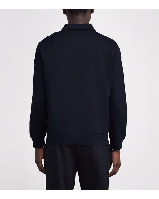 Moncler Blue Cotton-Blend Jersey Half-Zip Sweater for men