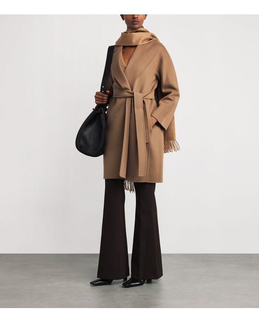 Max Mara Brown Virgin Wool Wrap Coat