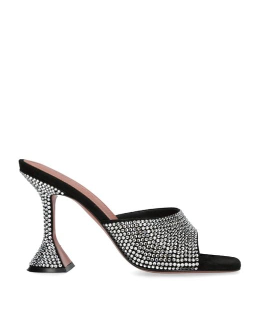 AMINA MUADDI Black Embellished Leather Lupita Heeled Mules 95