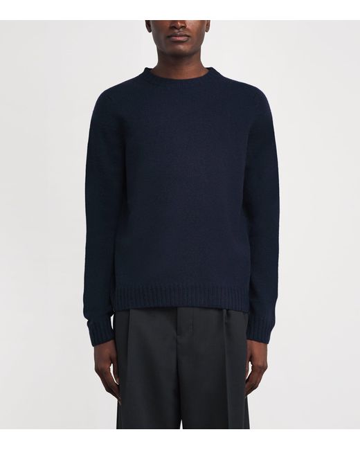 John Smedley Blue Cashmere Crew-Neck Sweater for men