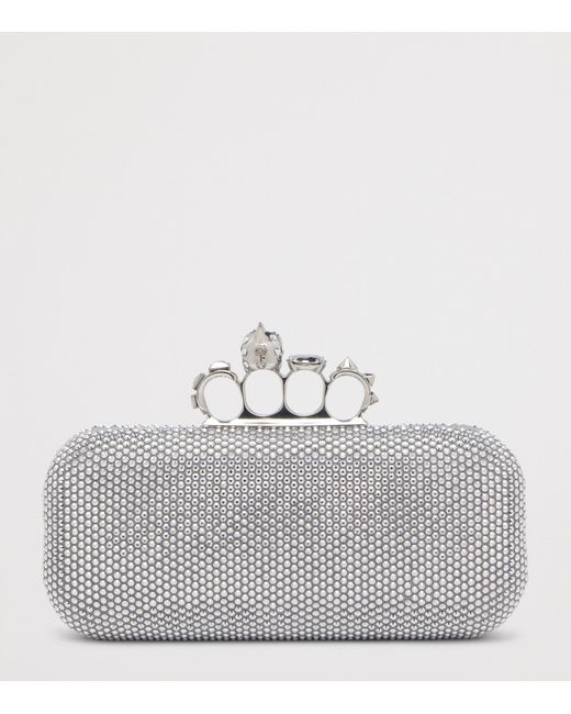 McQueen Gray Skull Four-Ring Clutch Bag