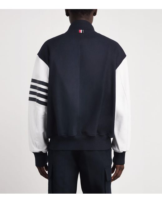 Thom Browne Blue Wool-Leather 4-Bar Oversized Bomber Jacket for men