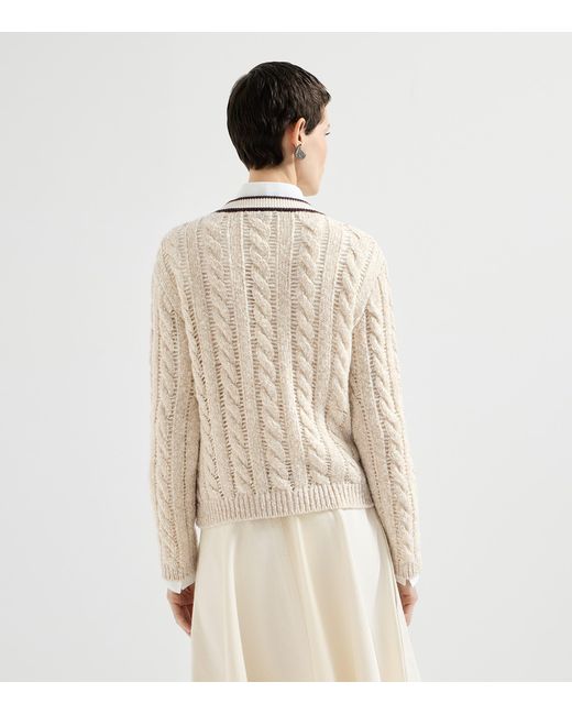 Brunello Cucinelli Natural Cable-Knit Cardigan