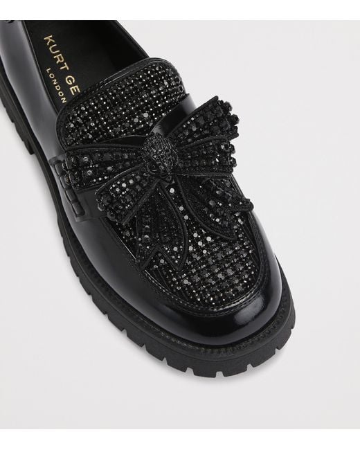 Kurt Geiger Black Leather Embellished Bow Loafers