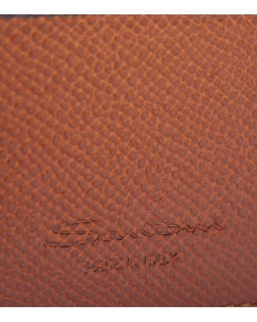 Santoni Brown Leather Card Holder for men