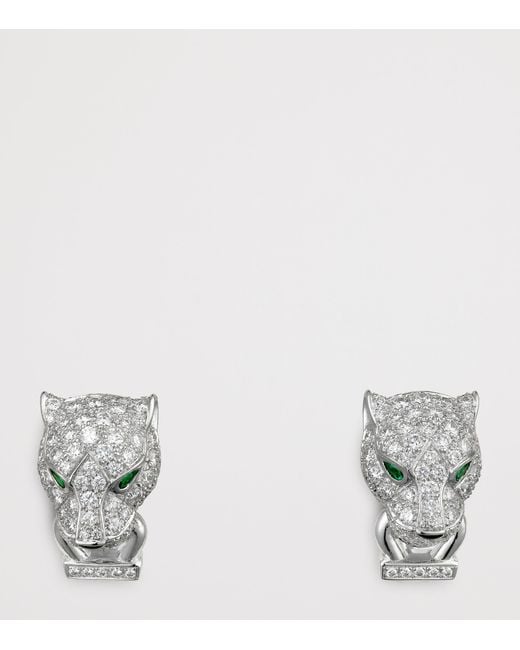 Cartier Gray Diamond, Emerald And Onyx Panthère De Earrings