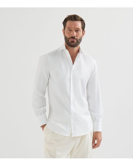 Brunello Cucinelli White Cotton Twill Shirt for men
