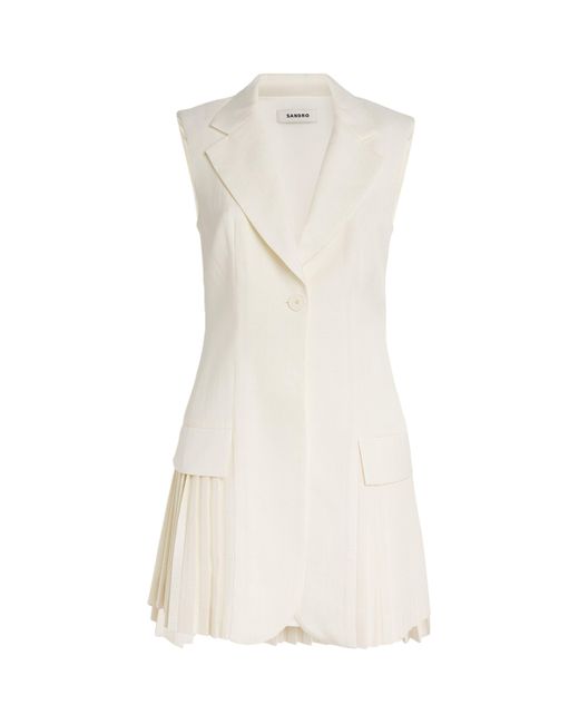 Sandro White Pleated Mini Dress