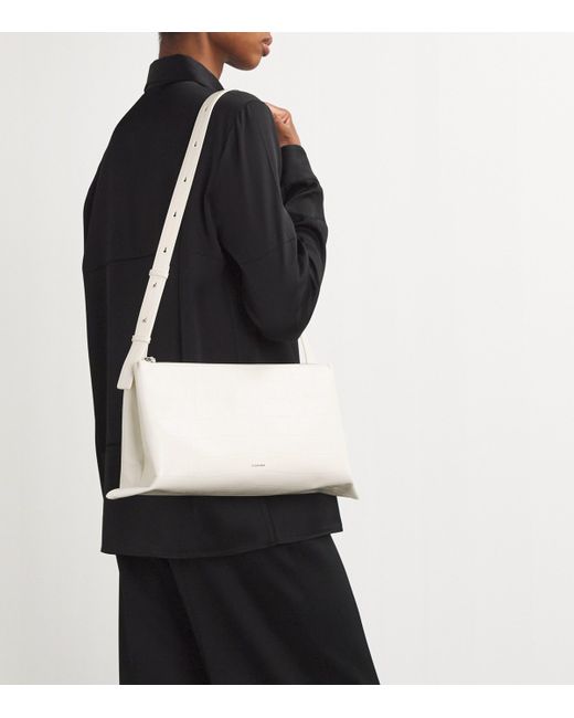 Jil Sander White Medium Leather Empire Shoulder Bag