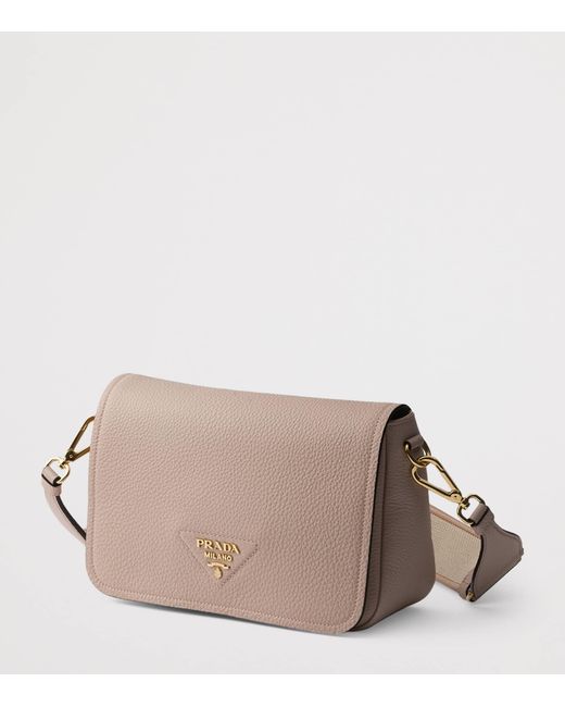 Prada Gray Grained Leather Shoulder Bag