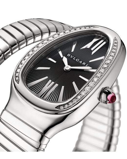 BVLGARI Gray Stainless Steel And Diamond Serpenti Tubogas Watch