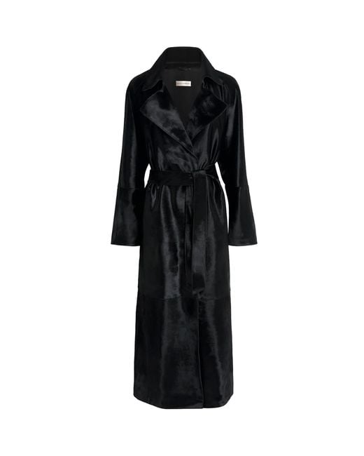 Nour Hammour Black Ponyhair Althea Belted Coat