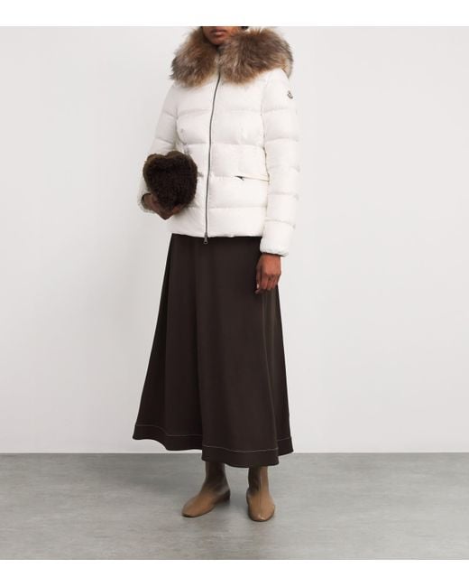 Moncler White Shearling-Trim Boed Puffer Jacket