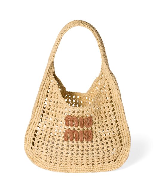 Miu Miu Metallic Raffia-Effect Woven Shoulder Bag