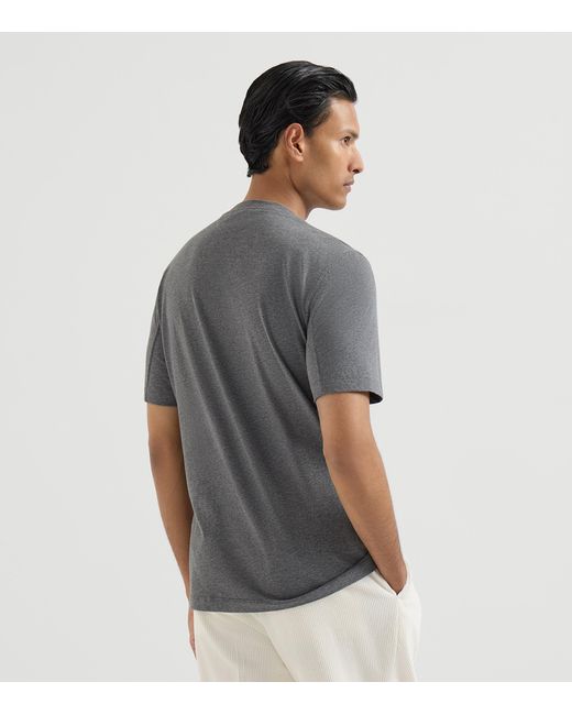 Brunello Cucinelli Gray Cotton Graphic Print T-Shirt for men