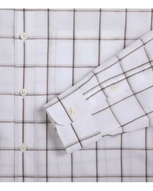 Dunhill White Cotton-Linen Check Shirt for men