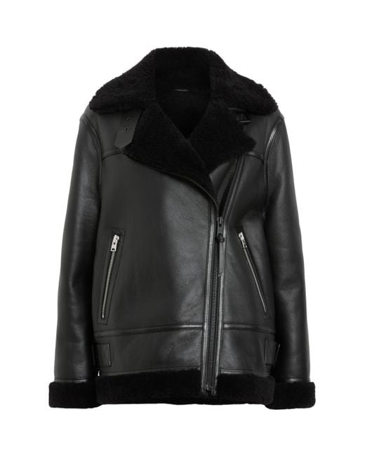 AllSaints Black Leather-Shearling Sola Jacket