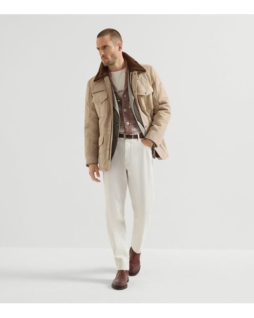 Brunello Cucinelli Brown Waxed Shearling Safari Jacket for men