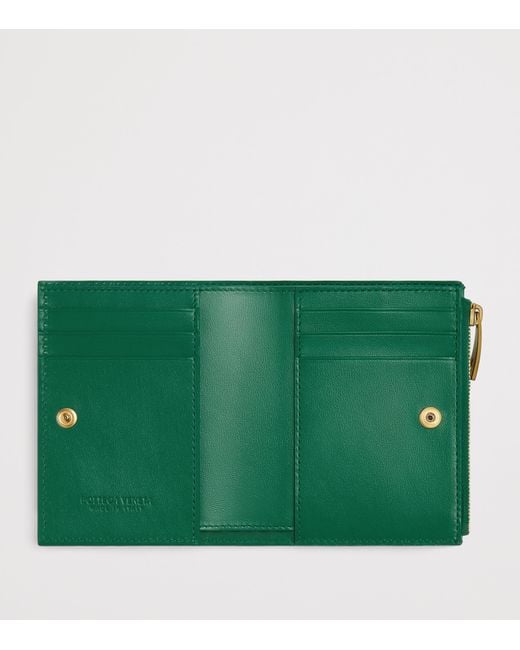 Bottega Veneta Green Leather Intrecciato Bifold Wallet