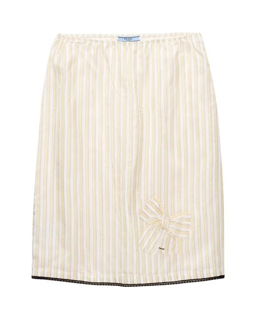 Prada Natural Striped Bow-Applique Midi Skirt