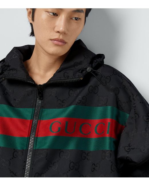 Gucci Black Nylon Gg Hooded Jacket