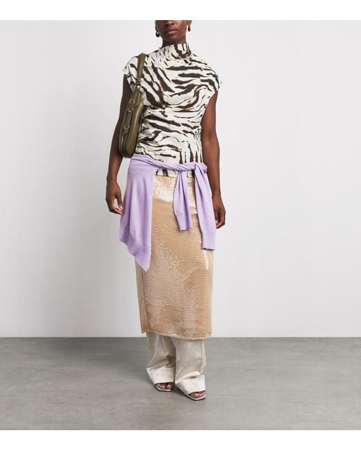 Ganni Gray Stretch-Cotton Zebra Sleeveless Blouse