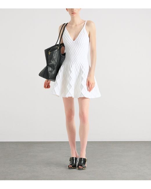 Balmain White Knitted Flared Mini Dress