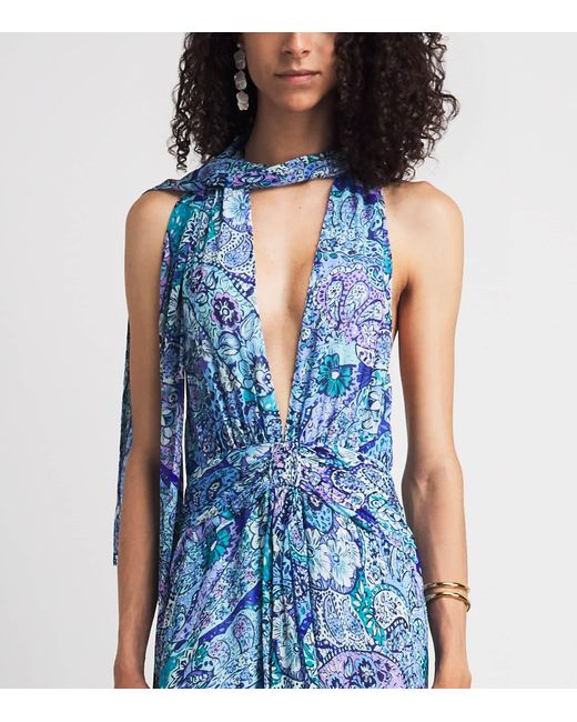Rixo Blue Chiffon Alaina Maxi Dress