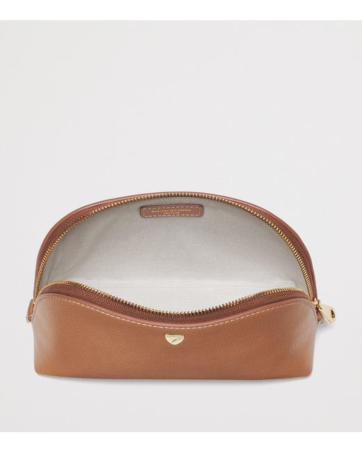 Aspinal Brown Small Grained Leather Cosmetics Case