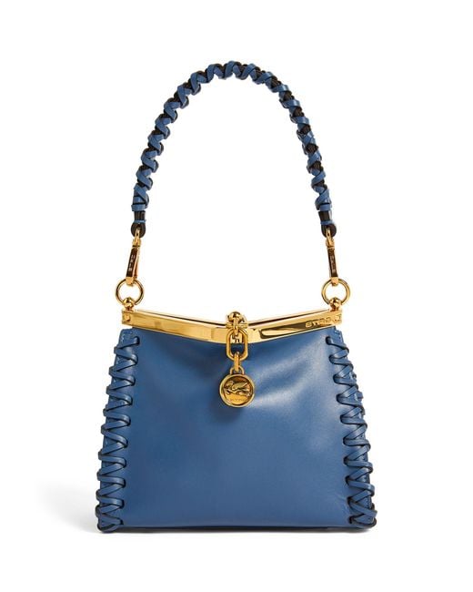 Etro Blue Mini Leather Vela Shoulder Bag