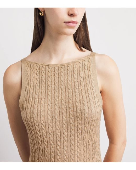 Soft Goat Natural Silk-Cashmere Cable-Knit Midi Dress