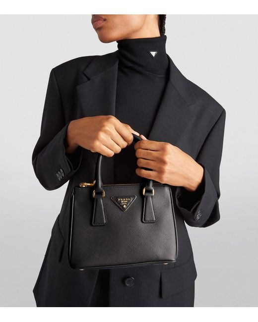 Prada Black Mini Leather Galleria Top-Handle Bag