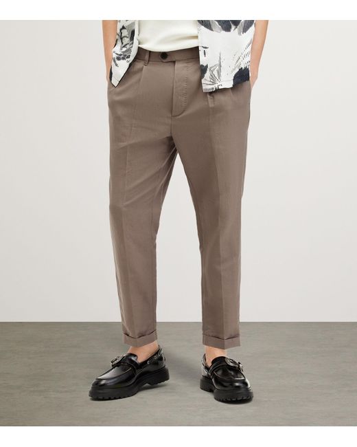 AllSaints Gray Linen-organic Cotton Cross Taillis Trousers for men