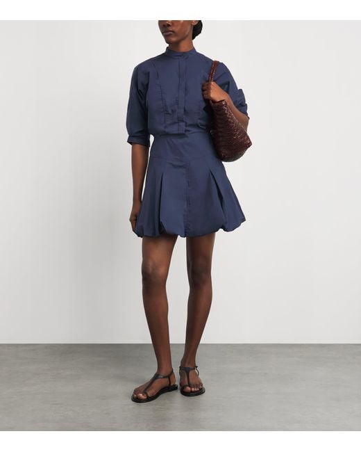 Jonathan Simkhai Blue Poplin Bubble-Hem Effie Mini Dress