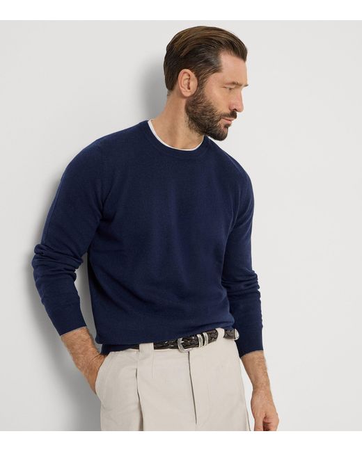 Brunello Cucinelli Blue Cashmere Crew-Neck Sweater for men