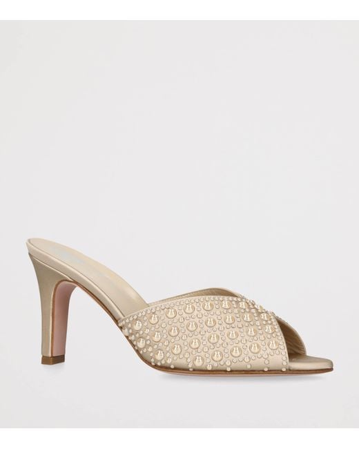 Gina Natural Satin Embellished Alyssa Heeled Mules 85