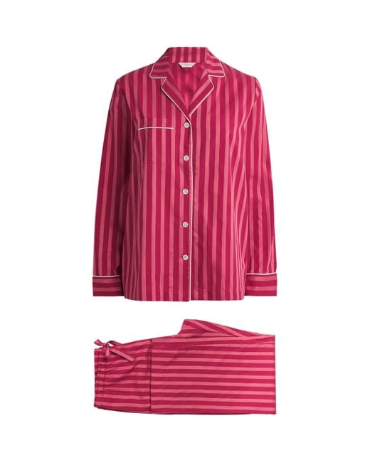 Derek Rose Red Cotton Stripe Pyjama Set