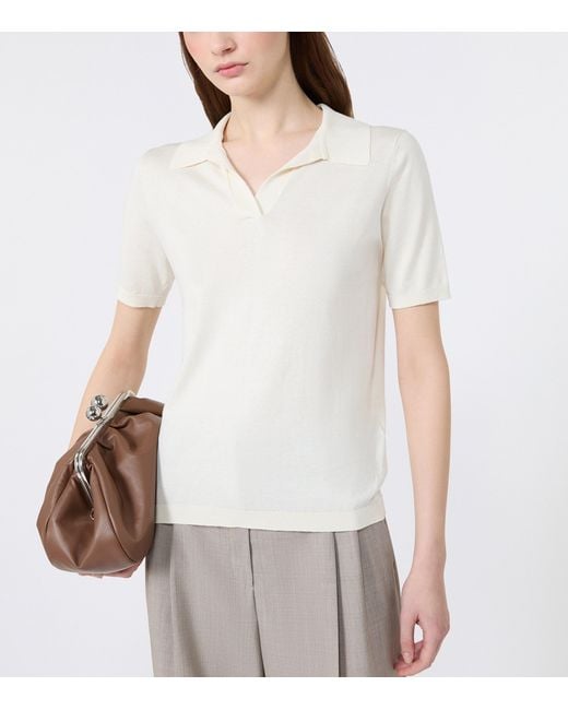 Weekend by Maxmara White Silk-Cotton Polo Shirt