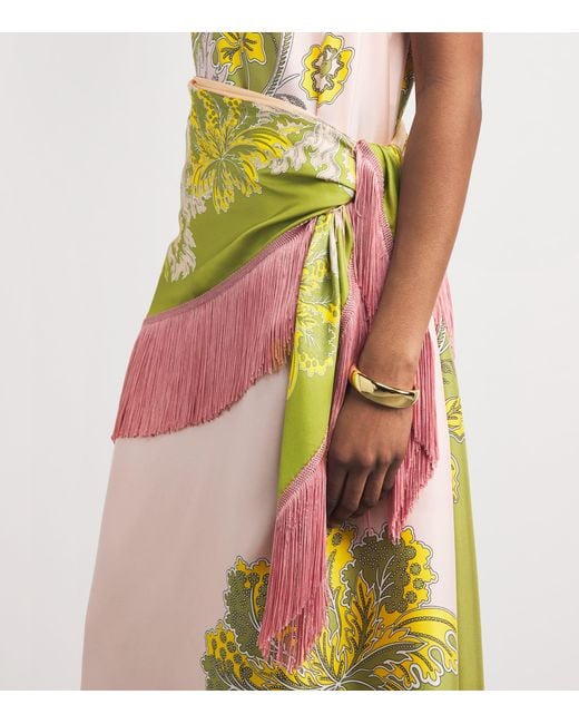 LaDoubleJ Multicolor Silk Printed Fringed Scarf