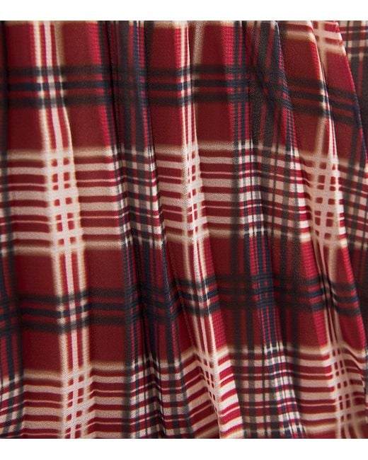 Self-Portrait Red Chiffon Checked Midi Dress
